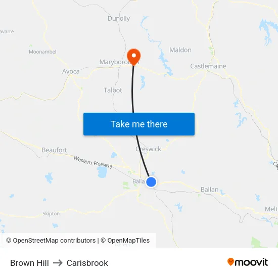 Brown Hill to Carisbrook map