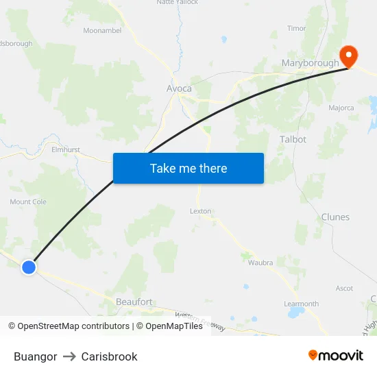 Buangor to Carisbrook map