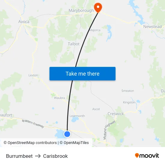 Burrumbeet to Carisbrook map