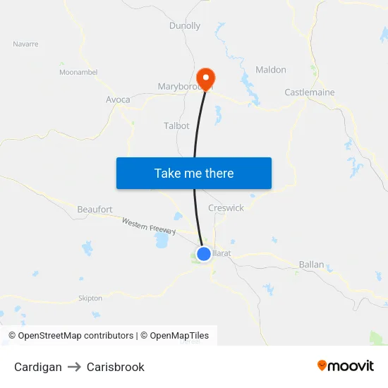 Cardigan to Carisbrook map