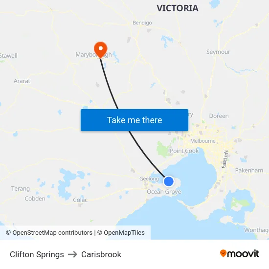 Clifton Springs to Carisbrook map