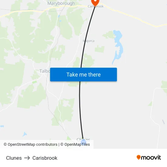 Clunes to Carisbrook map