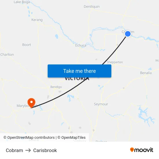 Cobram to Carisbrook map