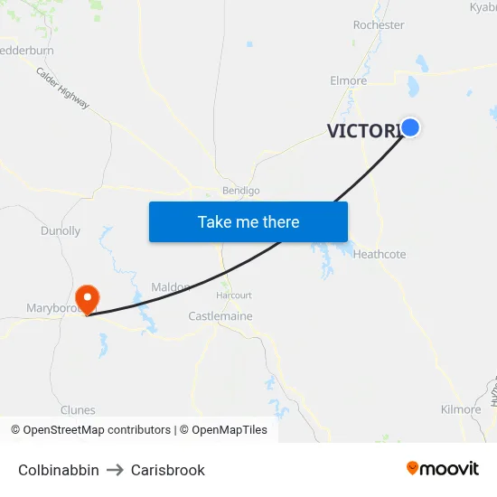 Colbinabbin to Carisbrook map
