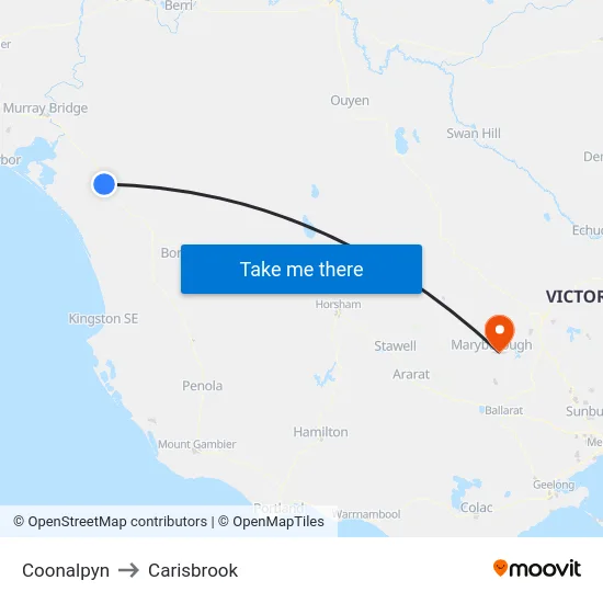 Coonalpyn to Carisbrook map