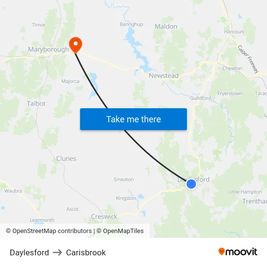 Daylesford to Carisbrook map