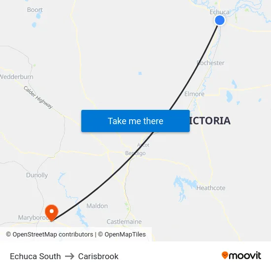 Echuca South to Carisbrook map
