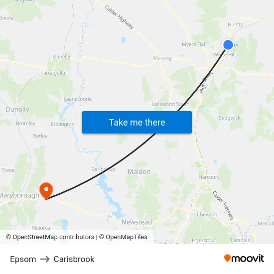 Epsom to Carisbrook map