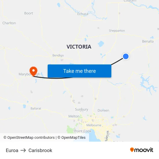 Euroa to Carisbrook map