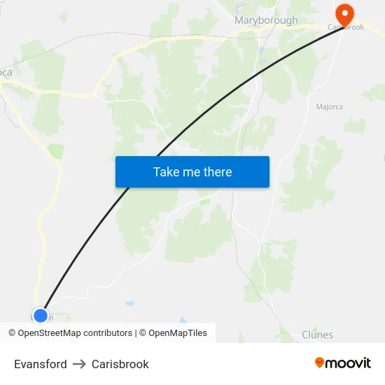 Evansford to Carisbrook map