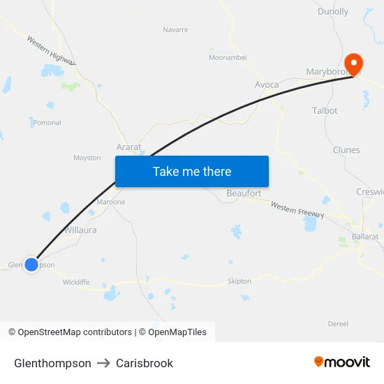 Glenthompson to Carisbrook map