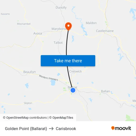 Golden Point (Ballarat) to Carisbrook map
