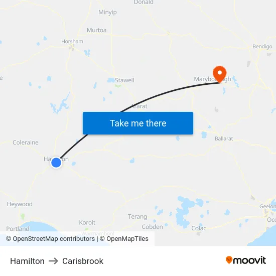 Hamilton to Carisbrook map