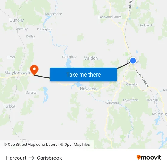 Harcourt to Carisbrook map