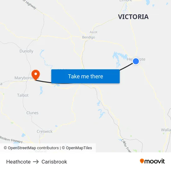Heathcote to Carisbrook map