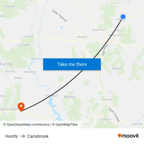 Huntly to Carisbrook map