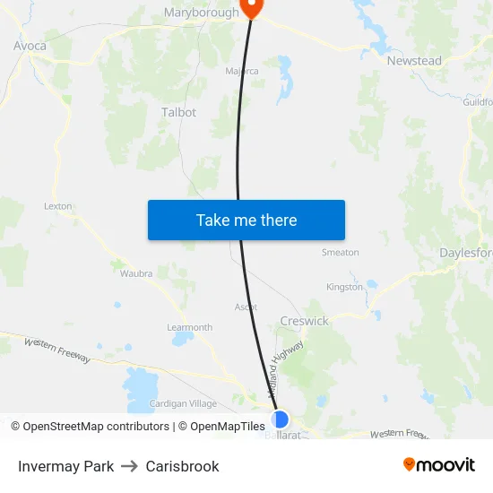 Invermay Park to Carisbrook map