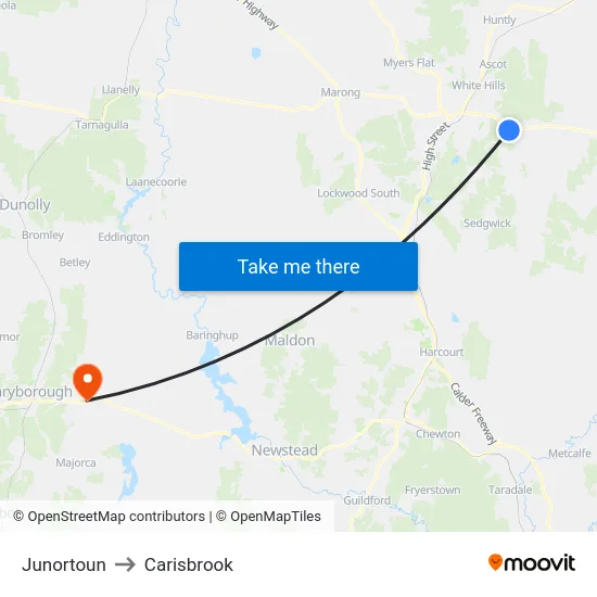 Junortoun to Carisbrook map