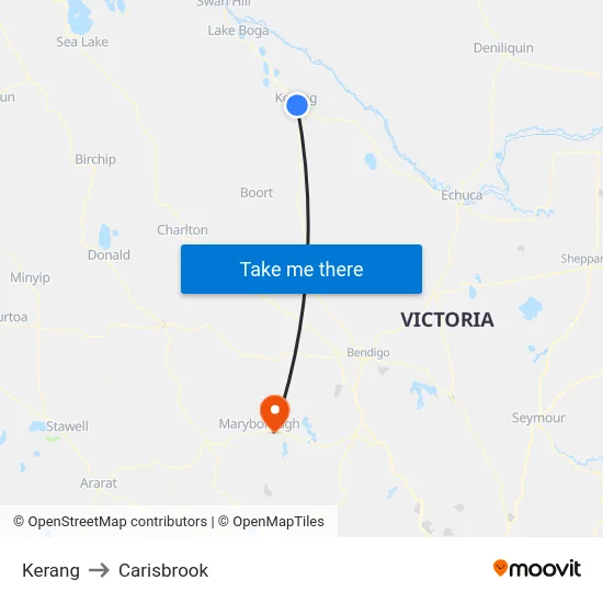 Kerang to Carisbrook map