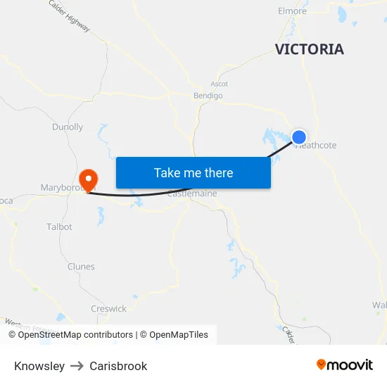 Knowsley to Carisbrook map