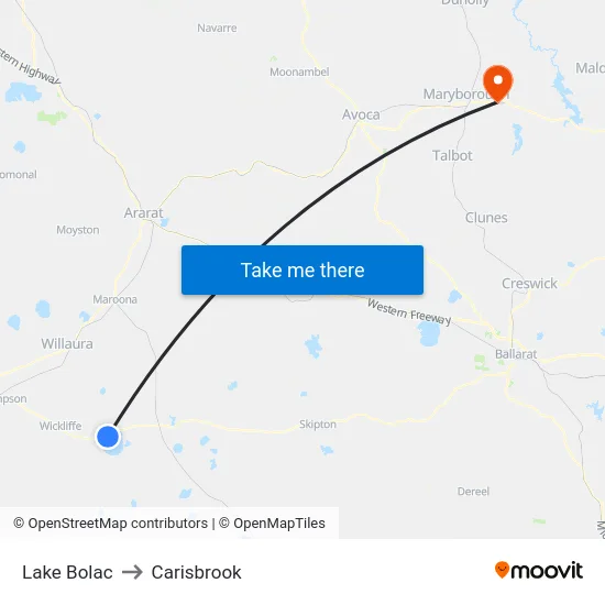 Lake Bolac to Carisbrook map