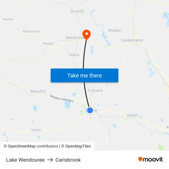 Lake Wendouree to Carisbrook map