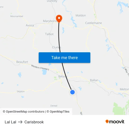 Lal Lal to Carisbrook map