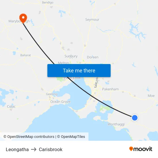 Leongatha to Carisbrook map