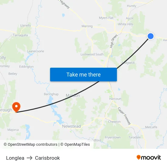 Longlea to Carisbrook map