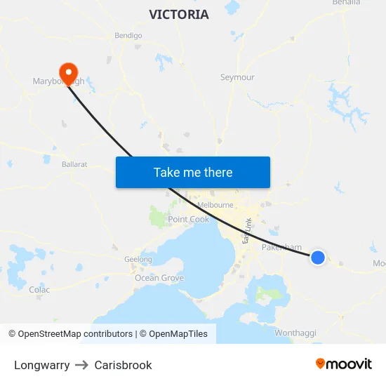 Longwarry to Carisbrook map