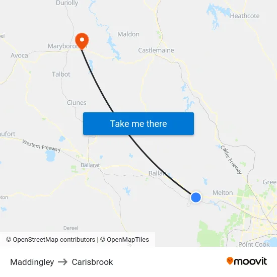Maddingley to Carisbrook map