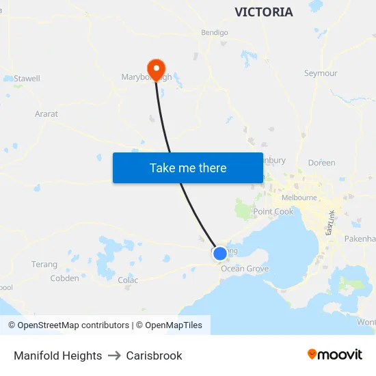 Manifold Heights to Carisbrook map