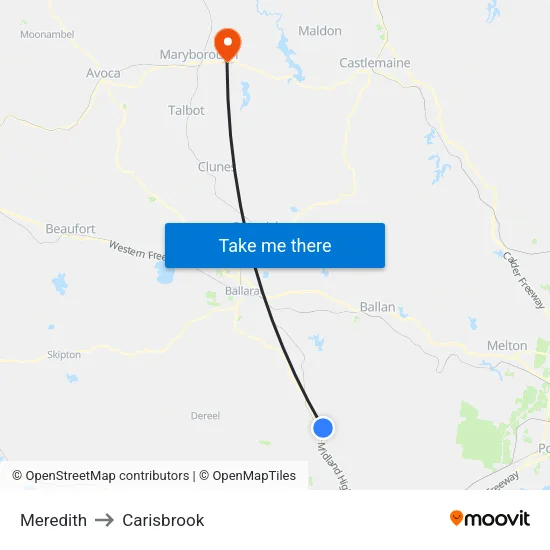 Meredith to Carisbrook map