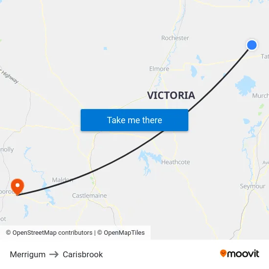 Merrigum to Carisbrook map