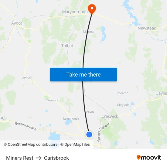 Miners Rest to Carisbrook map