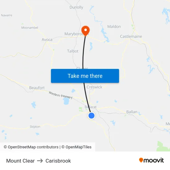 Mount Clear to Carisbrook map