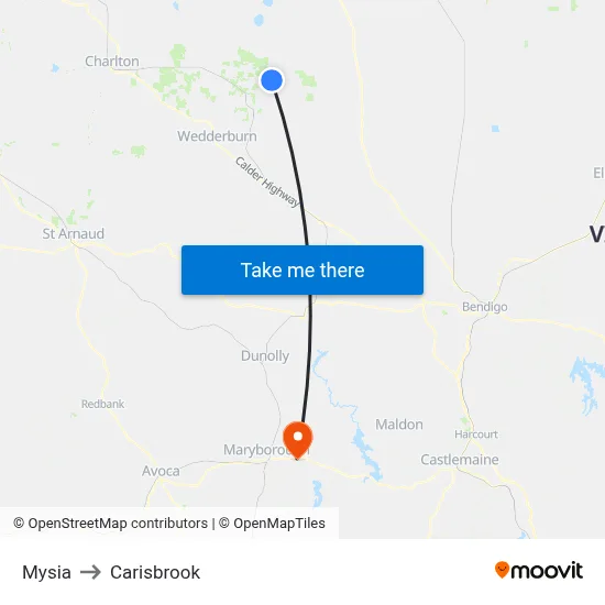Mysia to Carisbrook map