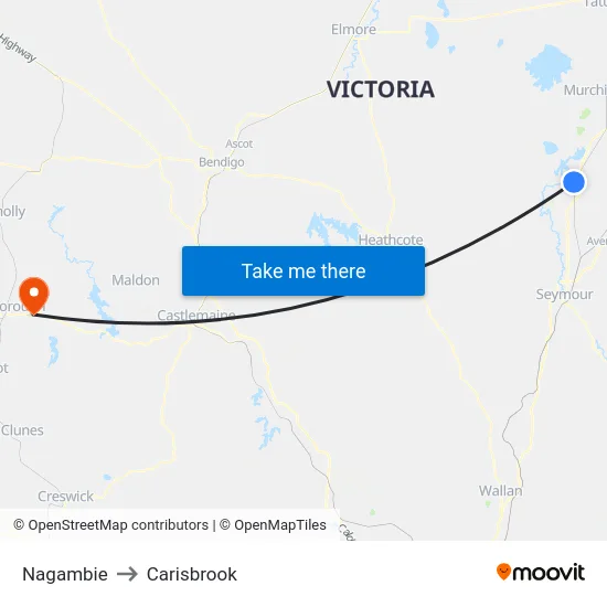Nagambie to Carisbrook map