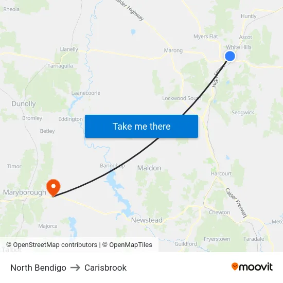 North Bendigo to Carisbrook map