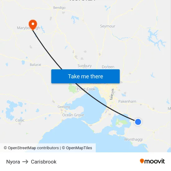Nyora to Carisbrook map