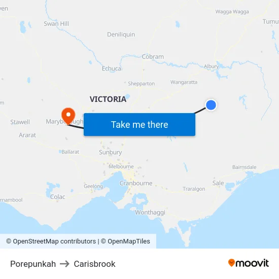Porepunkah to Carisbrook map