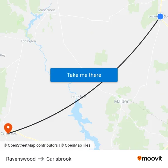 Ravenswood to Carisbrook map