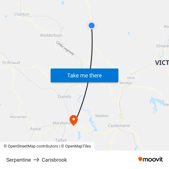 Serpentine to Carisbrook map