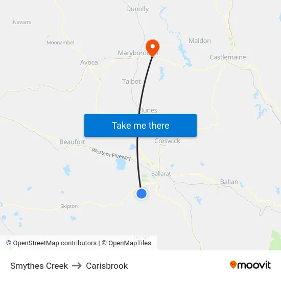 Smythes Creek to Carisbrook map