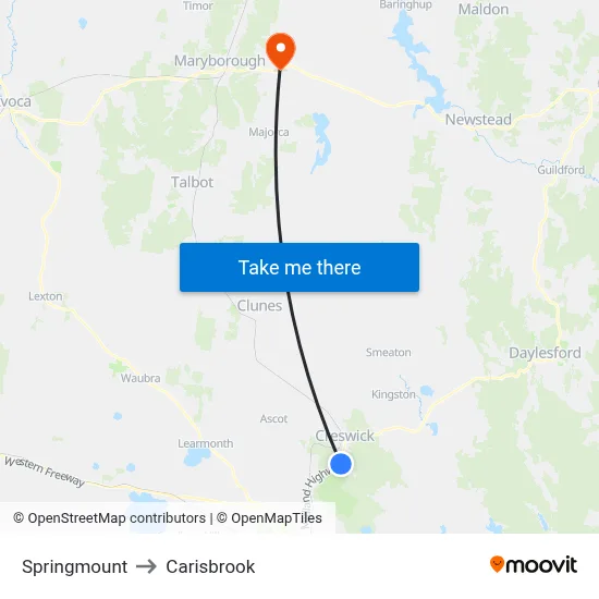 Springmount to Carisbrook map