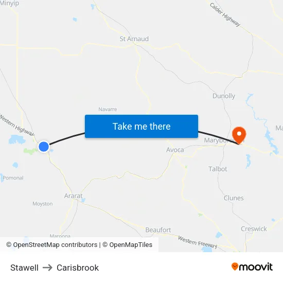 Stawell to Carisbrook map