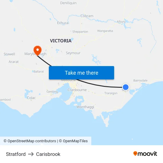 Stratford to Carisbrook map