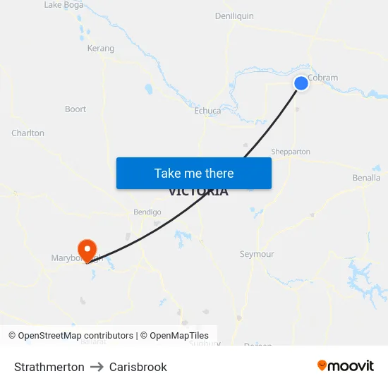 Strathmerton to Carisbrook map