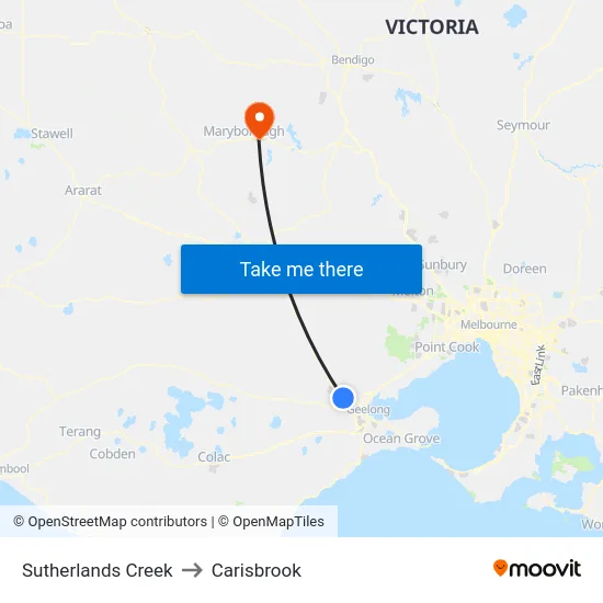 Sutherlands Creek to Carisbrook map