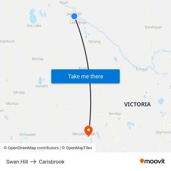 Swan Hill to Carisbrook map